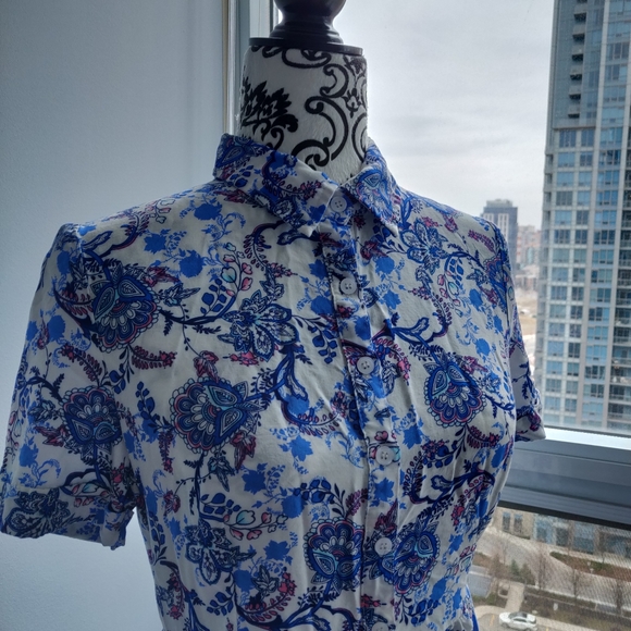 En Creme Spring Summer Button Down Dress in Blue - Picture 2 of 8